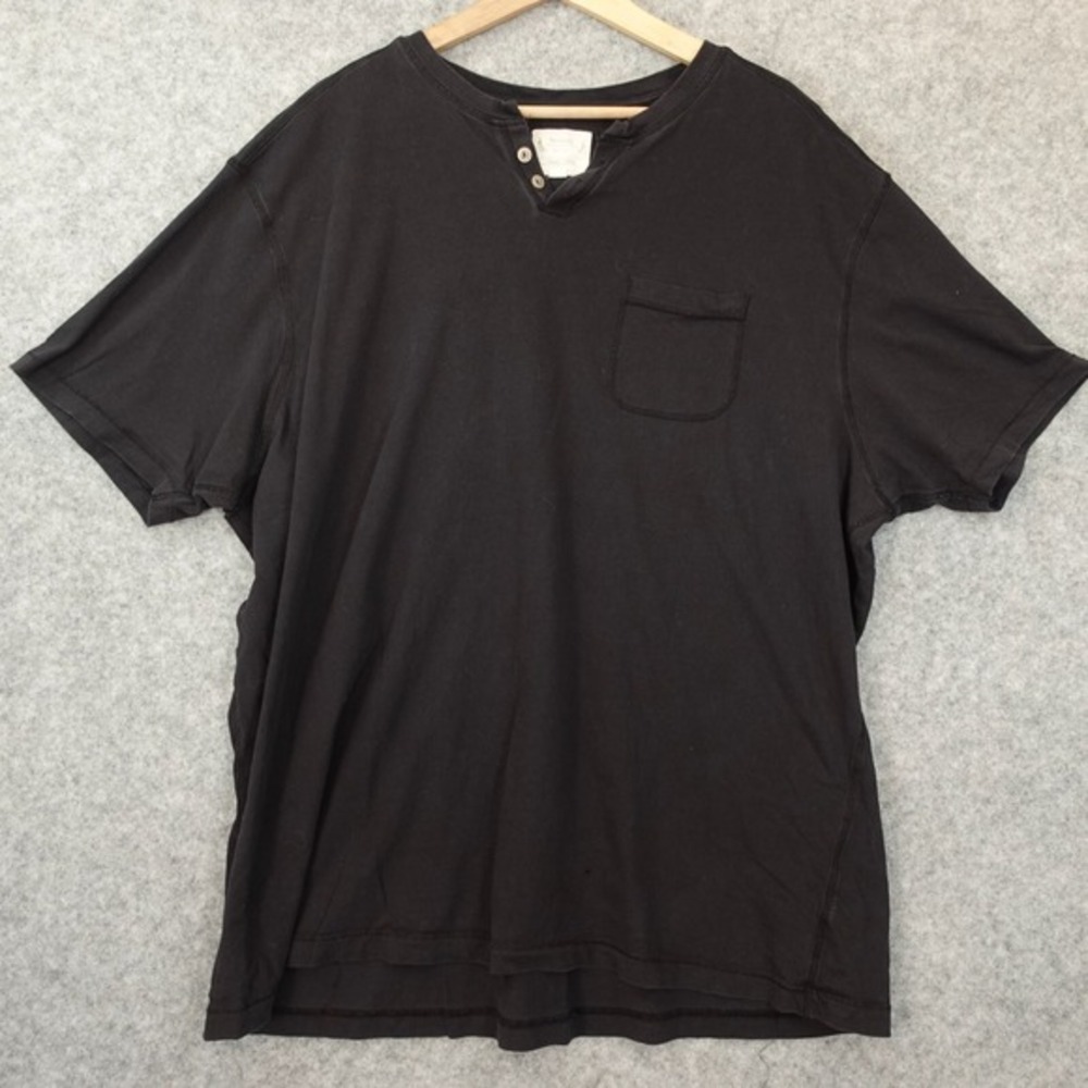 Organic Cotton Henley Shirt Men 2XL Dark Brown SIX LINCOLN Pocket‎ Tee Basic